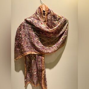Luxurious Large Silk Scarf Shawl Gold Burgundy Paisley